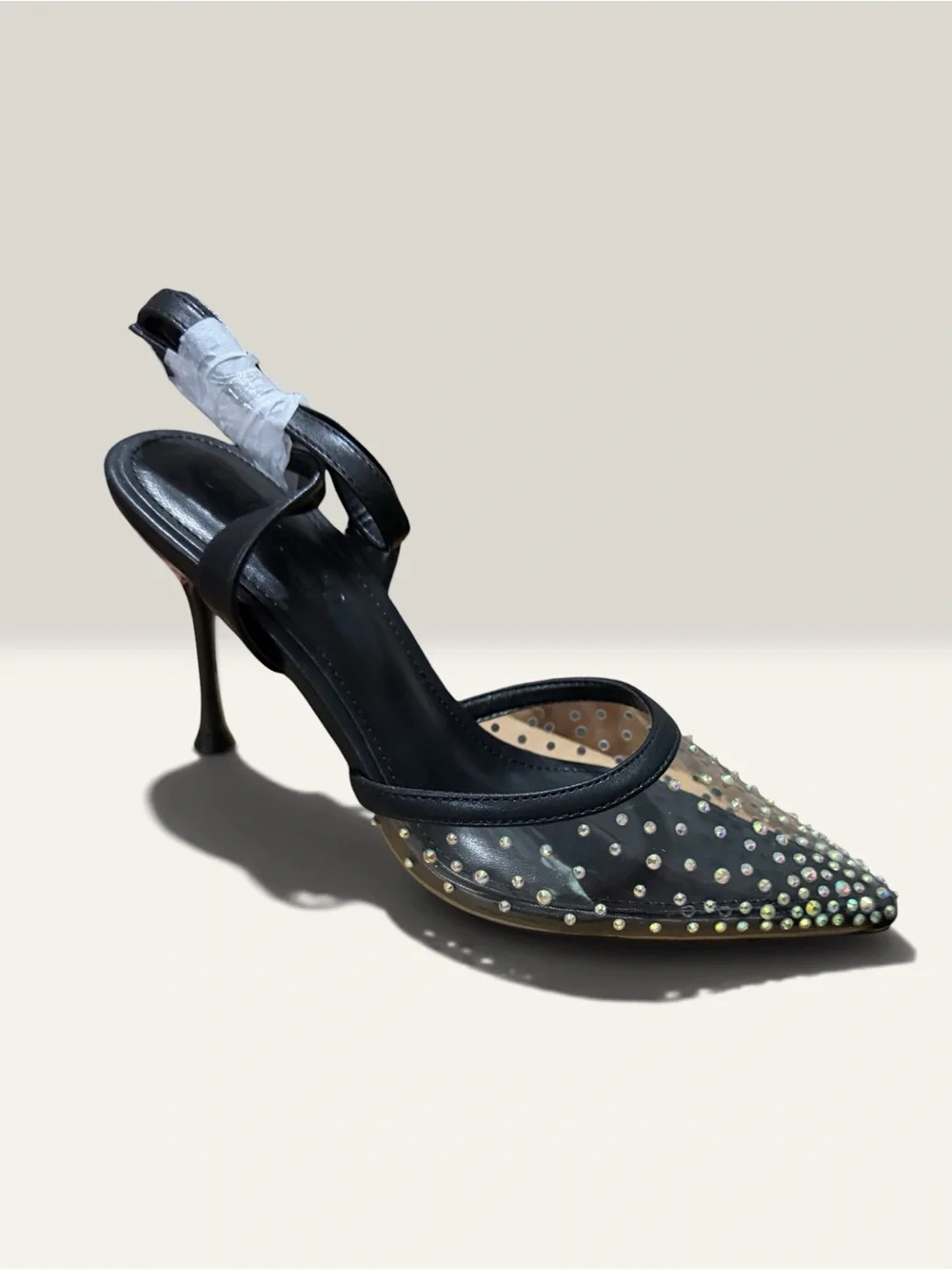 Black Studded Pointed-Toe Slingback Heel